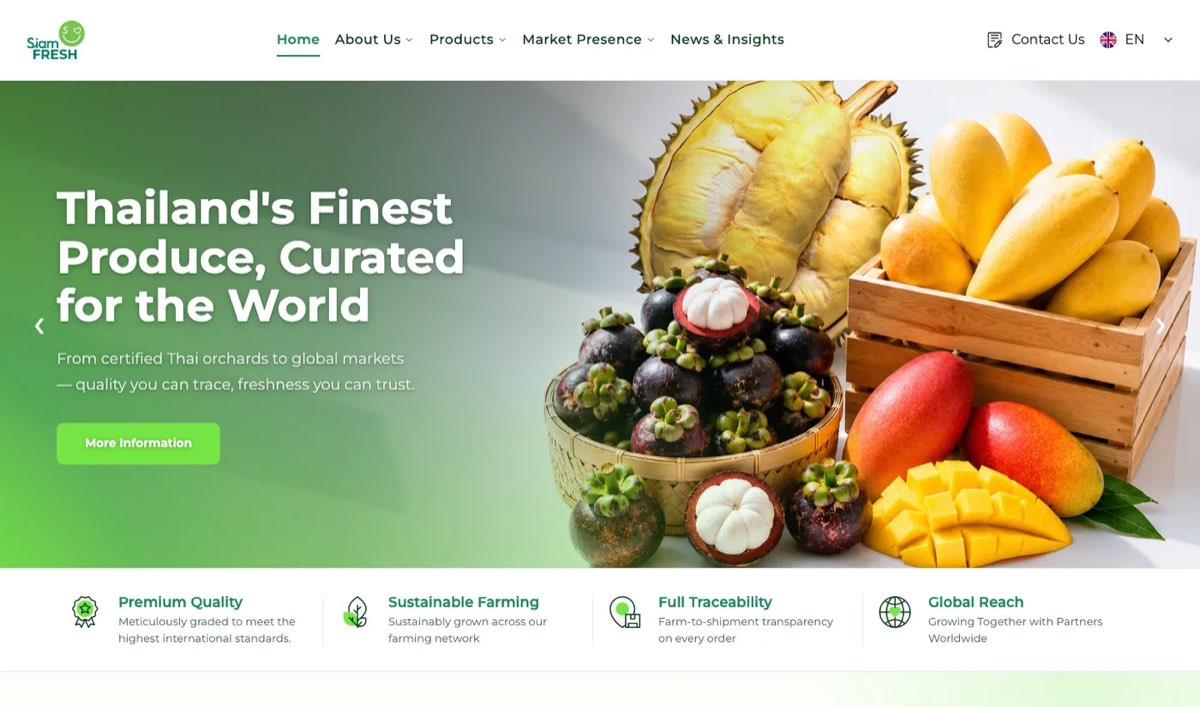 เว็บไซต์ Siam Fresh นำเสนอผักผลไม้ไทยสำหรับผู้ซื้อในต่างประเทศ