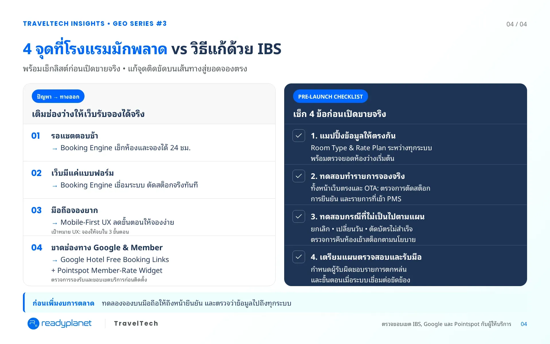 4 จุดที่โรงแรมมักพลาด vs วิธีแก้ด้วย IBS พร้อมเช็กลิสต์ก่อนเปิดขายจริง