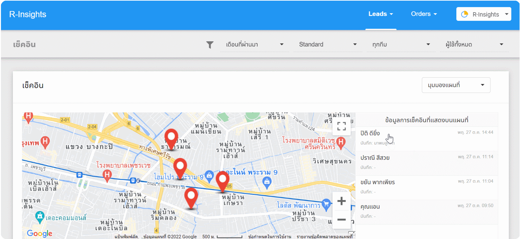 ข้อมูลกิจกรรมทีมขายบน Readyplanet R-Insights